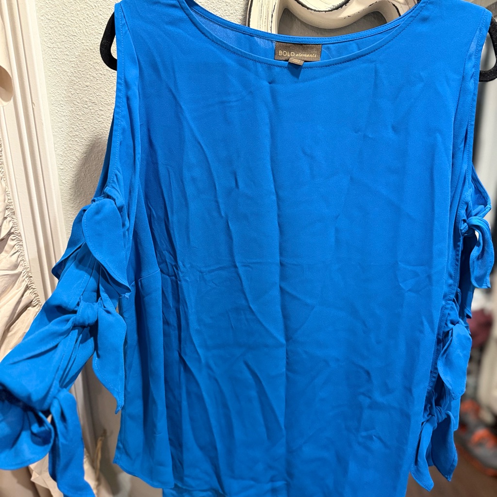 Bold Elements Blue Asymmetrical Tie Front Blouse